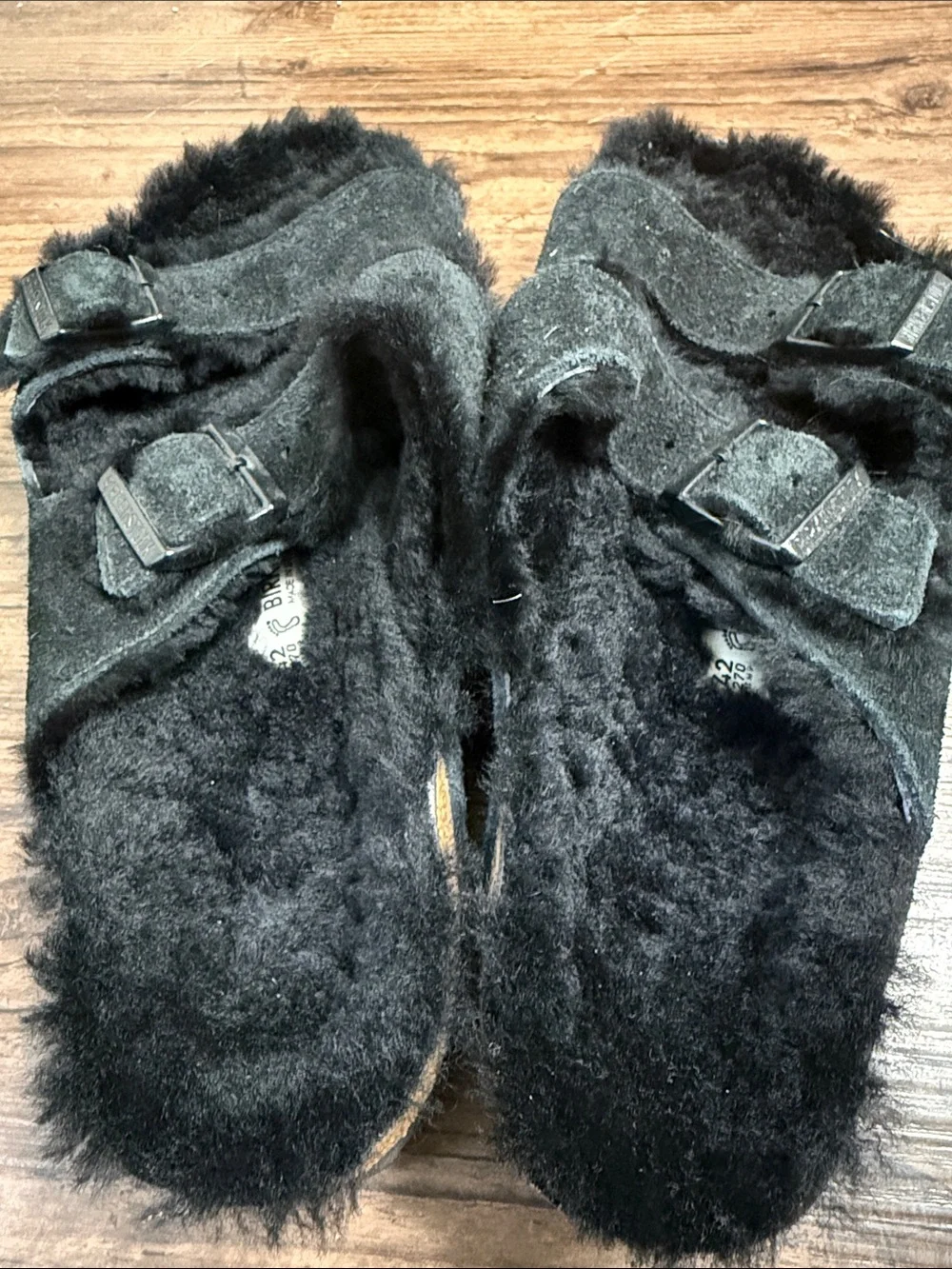 Birkenstock Black Faux-Shearling Slide with Branded Strap